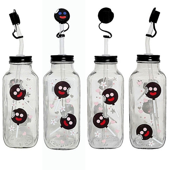 Paleta Payaso Glass Square Bottle Cup 16oz Mexican Candy Design Glass Straw - Picture 1 of 8